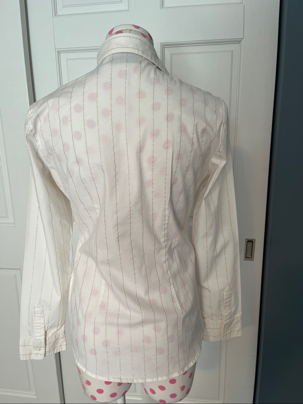 New York & Company White Blouse with Gold Pinstripes - Picture 2 of 5